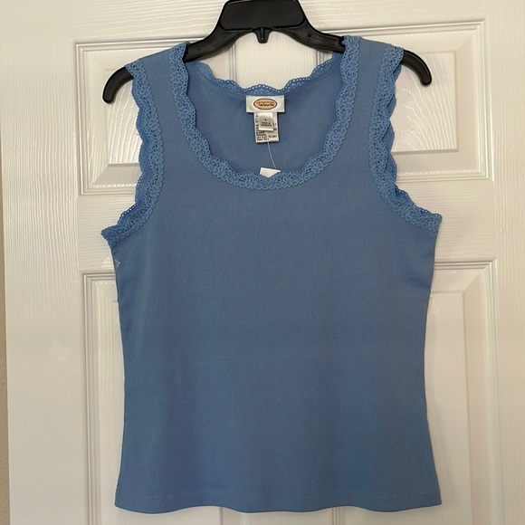 TALBOTS 100% COTTON TANK TOP/ CAMI WITH LACE DECORATIVE NECKLINE AND SLEEVE - Picture 7 of 9